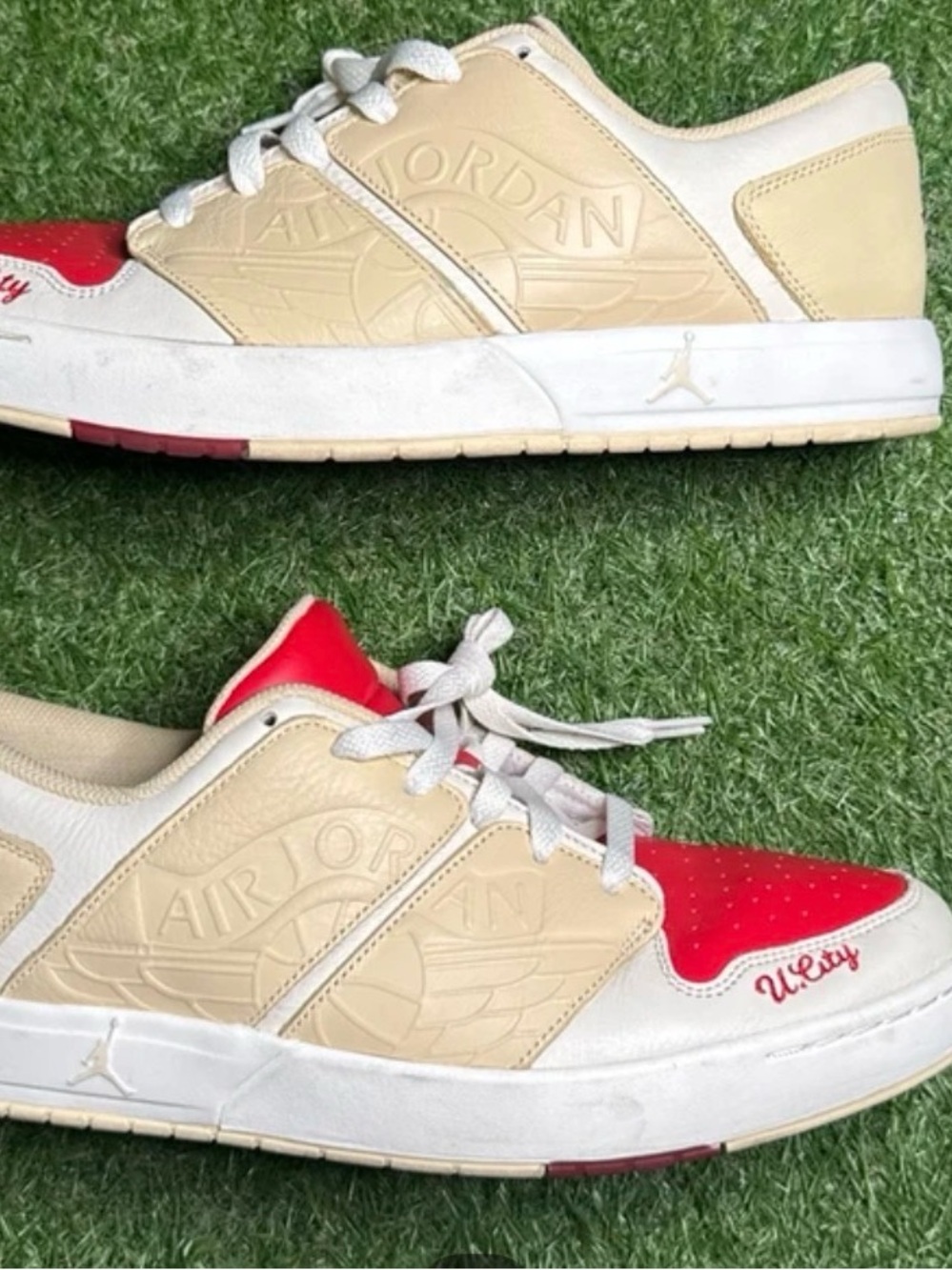 Jordan Low-Top Sneakers in Cream, White & Red